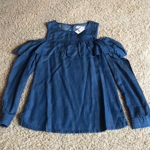 LOFT Open Shoulder Chambray Blouse Sz Small NEW